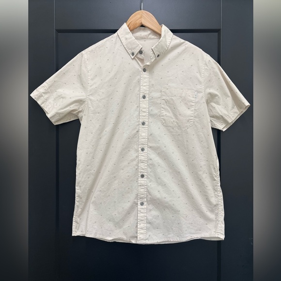 Vuori Crest Button Down Polo Men’s Medium Tan Gray Cotton Stretch Shirt - Picture 3 of 7